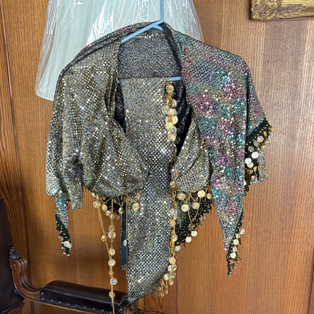 Sequin Embellished Shawl with Gold Accents